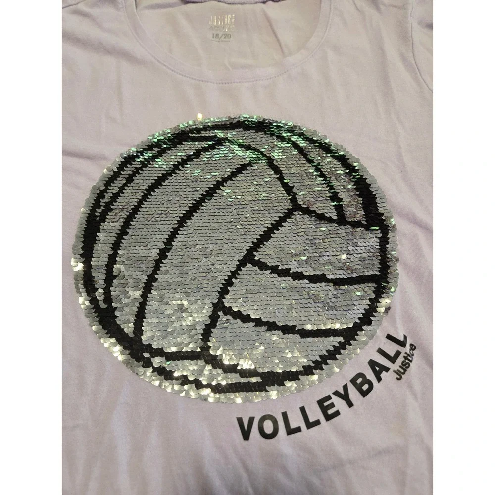 Justice Active Girls 18/20 Lavender Volleyball Flip Sequin 3/4 Sleeve Shirt